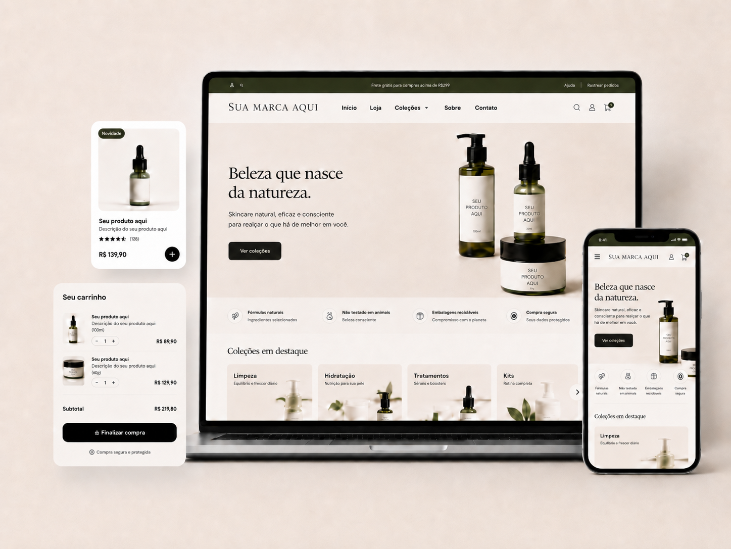 Exemplo de loja Shopify responsiva em desktop e mobile
